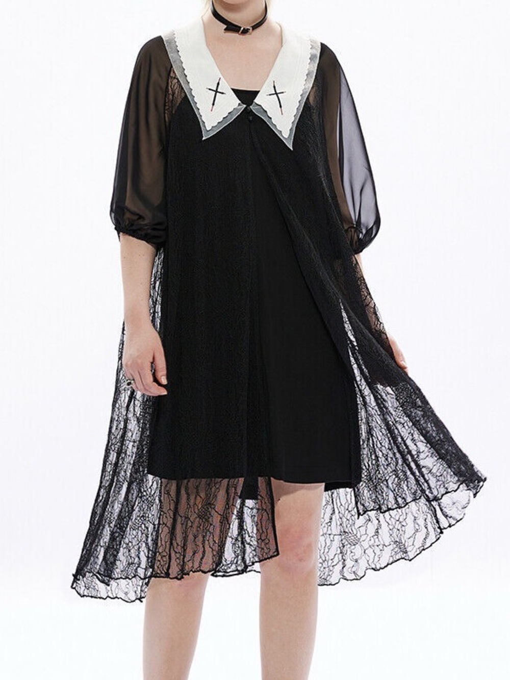 Punk Rave Medium Sleeve Lace Sunscreen Shirt Dress